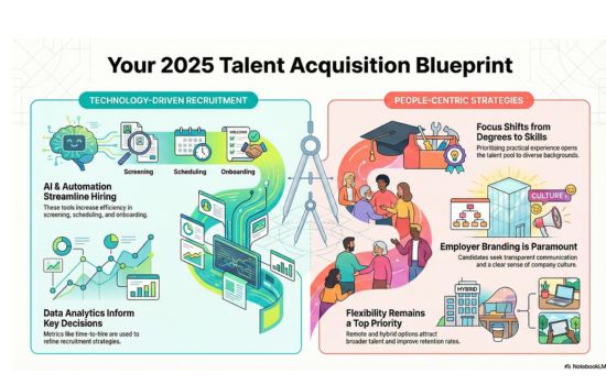 Top hiring trends in 2025 – AI-driven recruitment, skills-first hiring, remote work flexibility, and data-based HR strategies.