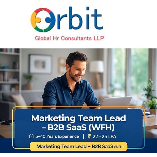 Marketing Team Lead B2B SaaS WFH job hiring banner – 5 to 10 years experience and ₹22–25 LPA – Orbit Global HR Consultants