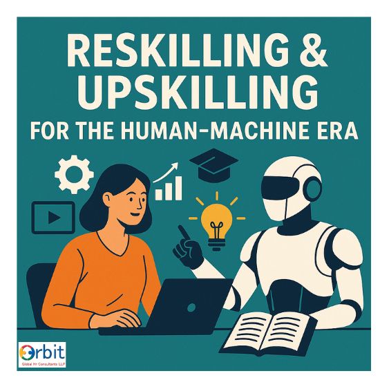 Human working with a robot on reskilling and upskilling in the Human-Machine Era