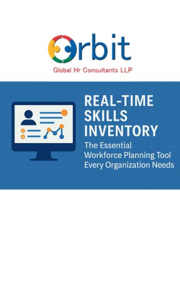Flat digital graphic of a computer screen displaying a skills inventory dashboard with icons, charts, and profile elements, representing real-time workforce skills mapping.