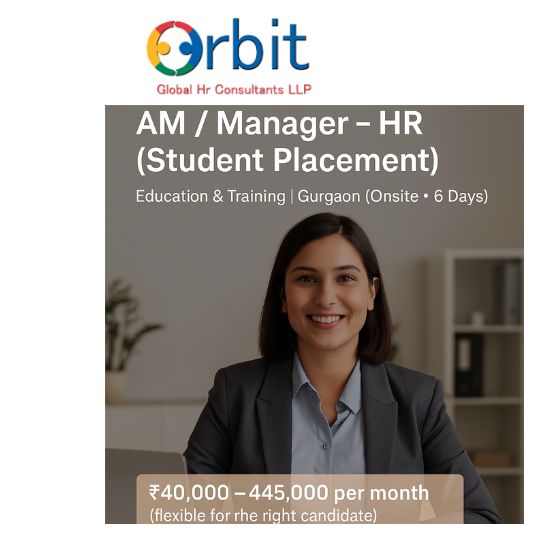 "Female HR professional in a corporate office representing the AM Manager HR Student Placement job role in Gurgaon."
