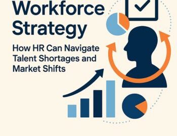 Illustration showing agile workforce strategy concepts with HR icons, charts, arrows, and a human profile representing skills, talent mobility, and workforce planning.
