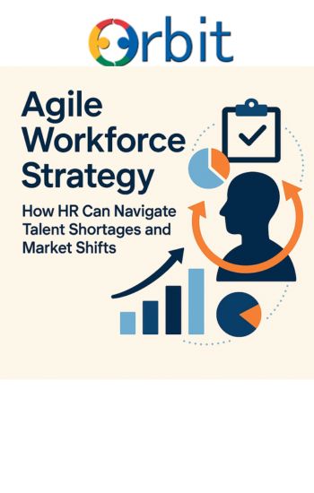 Illustration showing agile workforce strategy concepts with HR icons, charts, arrows, and a human profile representing skills, talent mobility, and workforce planning.