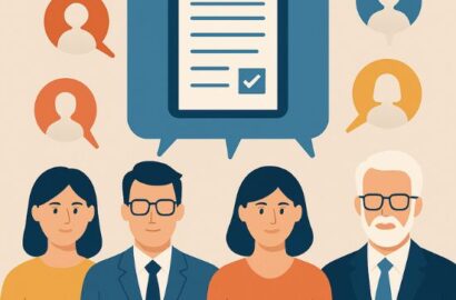 Illustration of a multi-generational workforce with Gen Z, Millennials, Gen X, and Boomers beneath a central HR policy icon representing human-centered HR policies.