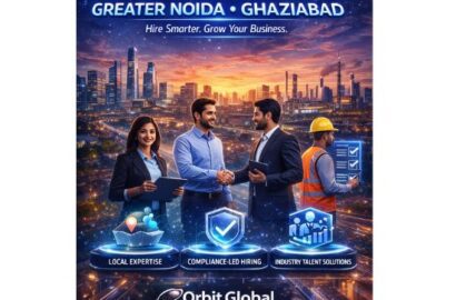 Futuristic recruitment visual showing professionals hiring talent in Noida, Greater Noida, and Ghaziabad, representing the best recruitment agency in these NCR locations.