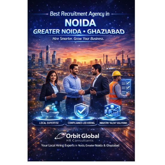 Futuristic recruitment visual showing professionals hiring talent in Noida, Greater Noida, and Ghaziabad, representing the best recruitment agency in these NCR locations.