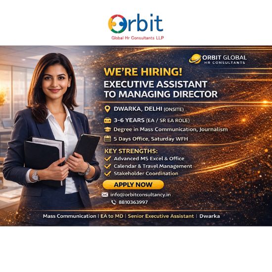 Executive Assistant to Managing Director job in Dwarka Delhi with MS Excel and calendar management skills