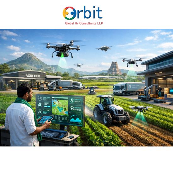 Futuristic agri supply chain with smart farming technology, drones, and digital crop monitoring in South India