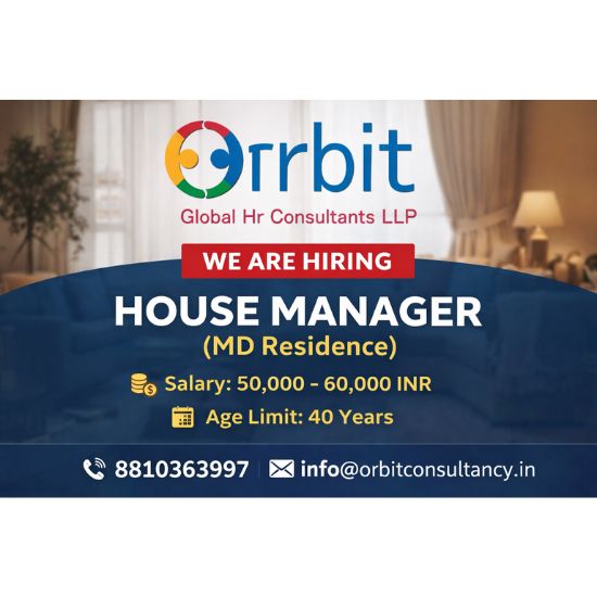 House Manager job vacancy in Indirapuram with salary 50,000 to 60,000 INR including accommodation and meals