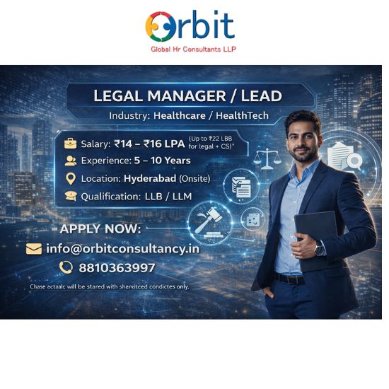 Legal Manager Legal Lead healthcare hiring by Orbit Global executive search firm Hyderabad