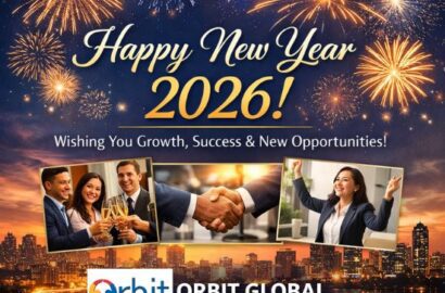 Happy New Year 2026 wishes by Orbit Global HR Consultants showcasing growth, success, and new career opportunities