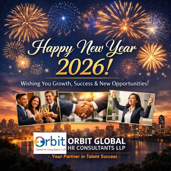 Happy New Year 2026 wishes by Orbit Global HR Consultants showcasing growth, success, and new career opportunities