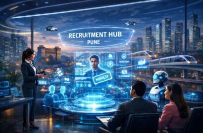 Futuristic recruitment agency in Pune using AI-powered hiring technology to support employers and modern workforce planning