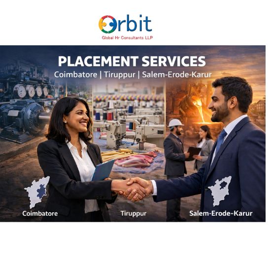 Placement services supporting Coimbatore industrial region Tiruppur textile cluster and Salem Erode Karur manufacturing belt