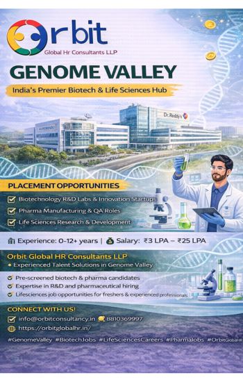 Orbit Global HR Consultants Genome Valley Hyderabad placement agency job vacancies for biotechnology, pharmaceutical, and life sciences roles