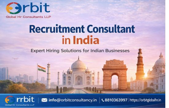 Recruitment Consultant in India – Orbit Global HR Consultants LLP expert hiring solutions graphic with contact details