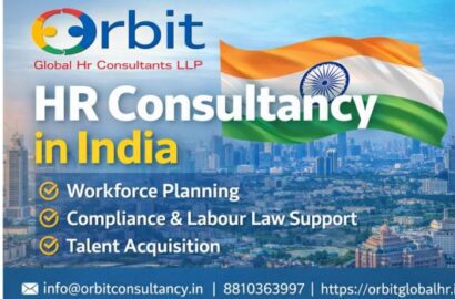 HR consultancy in India promotional graphic by Orbit Global HR Consultants LLP highlighting workforce planning, compliance and talent acquisition services