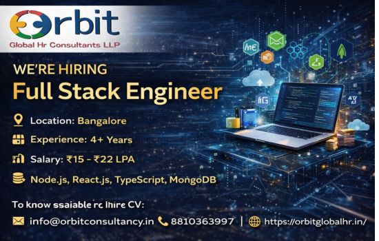 Full Stack Engineer job in Bangalore hiring Node.js React developer with 4+ years experience salary ₹15–22 LPA SaaS company