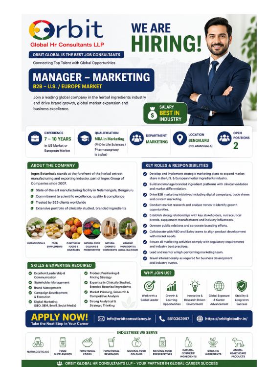 Manager Marketing job in Bengaluru 7-10 years experience B2B US Europe market digital marketing hiring now