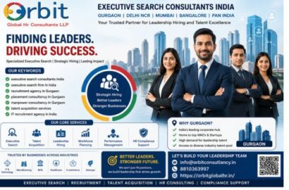 Executive search consultants India banner by Orbit Global HR Consultants showing leadership hiring services, Gurgaon recruitment agency, talent acquisition and executive hiring solutions