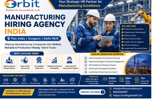Manufacturing hiring agency India by Orbit Global HR Consultants offering workforce planning, talent acquisition, engineering recruitment, and HR consulting services across Gurgaon and Pan India.
