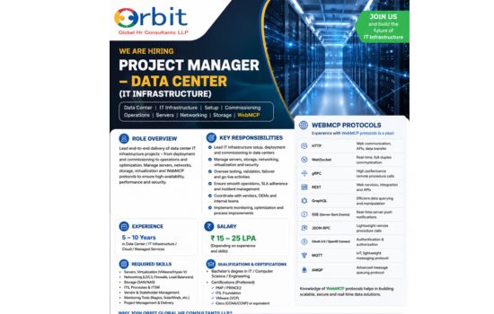 Project Manager Data Center Jobs in Delhi NCR | Orbit Global HR Consultants LLP