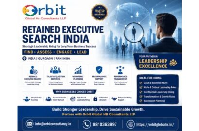Retained Executive Search India banner by Orbit Global HR Consultants featuring leadership hiring, talent acquisition, workforce planning, and executive recruitment services in Gurgaon and across India.