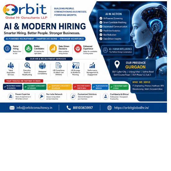 AI-Powered Recruitment Agency India by Orbit Global HR Consultants offering talent acquisition, executive search, workforce planning, and AI-driven hiring solutions across Gurgaon and India.